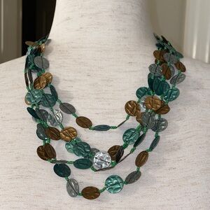 Aqua Bell Shell Four Strand Bib Necklace
